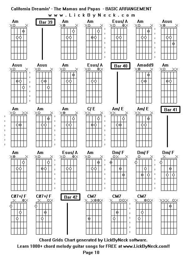 Chord Grids Chart of chord melody fingerstyle guitar song-California Dreamin' - The Mamas and Papas  - BASIC ARRANGEMENT,generated by LickByNeck software.